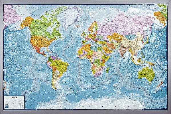 Reliefkarte Erde politisch